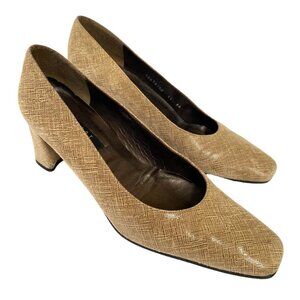 Vtg Stuart Weitzman Leather Pumps Chunky Heels Square Toe 90s Womens Size 11 AA